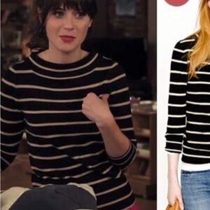 J. Crew Black and Cream Striped Cashmere Sweater
